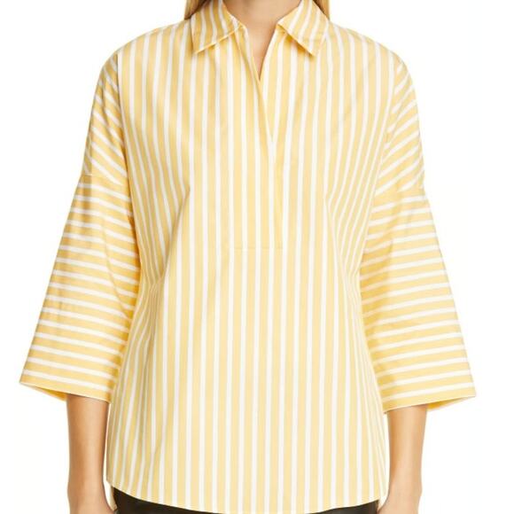 Akris Punto Tops - Akris Punto Kodak Stripe Poplin Blouse Kimono Sleeve Yellow White Size 2